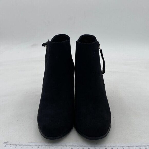 Black Chunky Heel Boots Side Zipper Closed Round Toe Ankle Booties Shoes - Picture 3 of 8